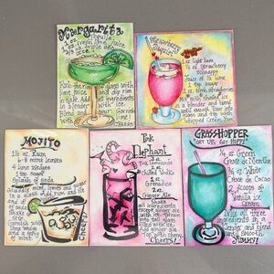 Colorful Cocktail Recipe Magnets - Lot of 5